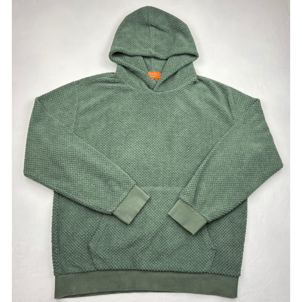 Negative Space Hoodie Mens Size Medium Green Textured Sherpa Fleece Pullover